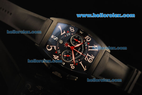 Franck Muller Chronograph Quartz Movement PVD Case with Black Dial and Black Rubber Strap-7750 Coating Case - Click Image to Close